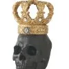 K&K Interiors Black Resin Gold Crown Skull Decoration