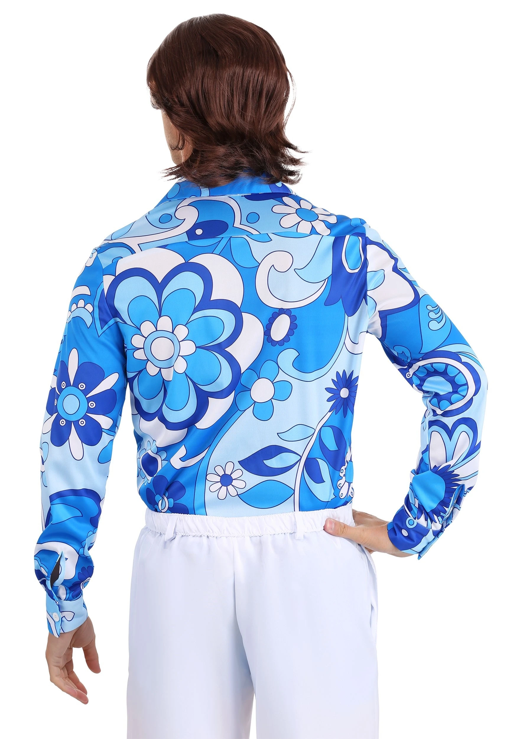 Fun Costumes Mens Blue Flower Disco Shirt 4 Fun Costumes Mens Blue Flower Disco Shirt - Image 2