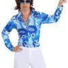Fun Costumes Mens Blue Flower Disco Shirt