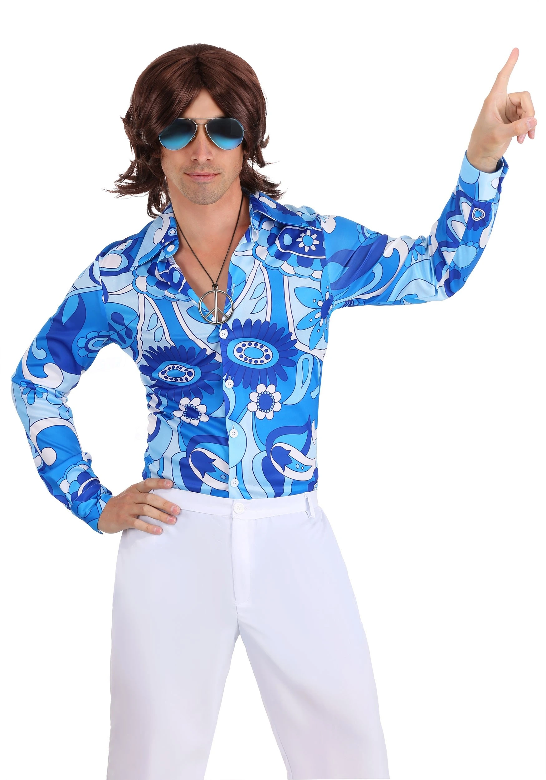 Fun Costumes Mens Blue Flower Disco Shirt 3 Fun Costumes Mens Blue Flower Disco Shirt