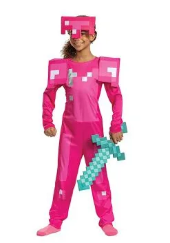 Disguise Girl's Minecraft Classic Pink Armor Costume -FUN COSTUMES Store minecraft girls classic pink armor costume alt 2