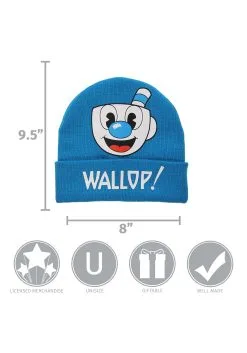 Elope Cuphead | Mugman Printed Folded Cuff Knitted Winter Hat -FUN COSTUMES Store mugman printed folded cuff knitted winter hat alt 3