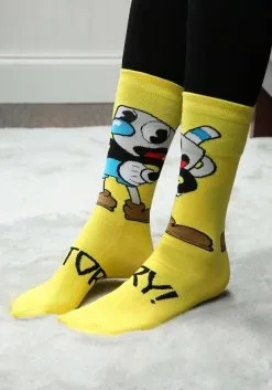 Elope Cuphead Mugman Victory! Crew Socks 11 Elope Cuphead Mugman Victory! Crew Socks -FUN COSTUMES Store mugman victory crew socks alt 2