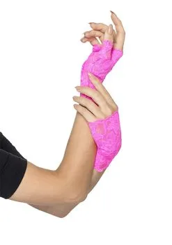 Smiffys Pink Fingerless Lace Gloves For Women