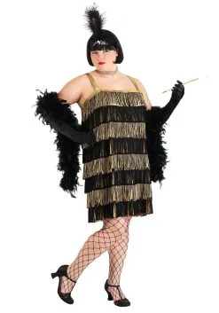 Fun Costumes Plus Size Fringe Gold Flapper Costume
