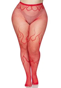LEG AVENUE Women's Plus Size Red Flame Net Tights -FUN COSTUMES Store plus size red flame net tights alt 2