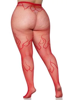 LEG AVENUE Women's Plus Size Red Flame Net Tights -FUN COSTUMES Store plus size red flame net tights alt 3