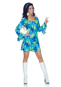 Underwraps Plus Size 70s Wild Flower Retro Dress Costume