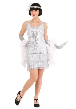 Fun Costumes Silver Plus Size Flapper Costume Dress