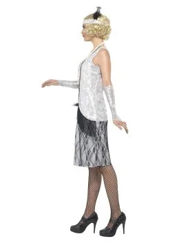 Smiffys Women's 1920s Silver Flapper Costume -FUN COSTUMES Store womens 1920s silver flapper costume side