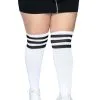 LEG AVENUE White Athletic Women's Plus Socks With Black Stripes -FUN COSTUMES Store womens plus white athletic socks with black stripe