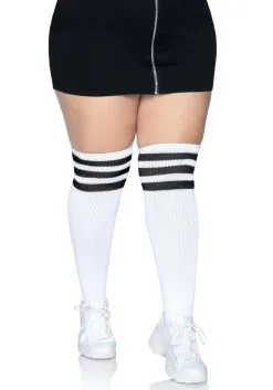 LEG AVENUE White Athletic Women's Plus Socks With Black Stripes