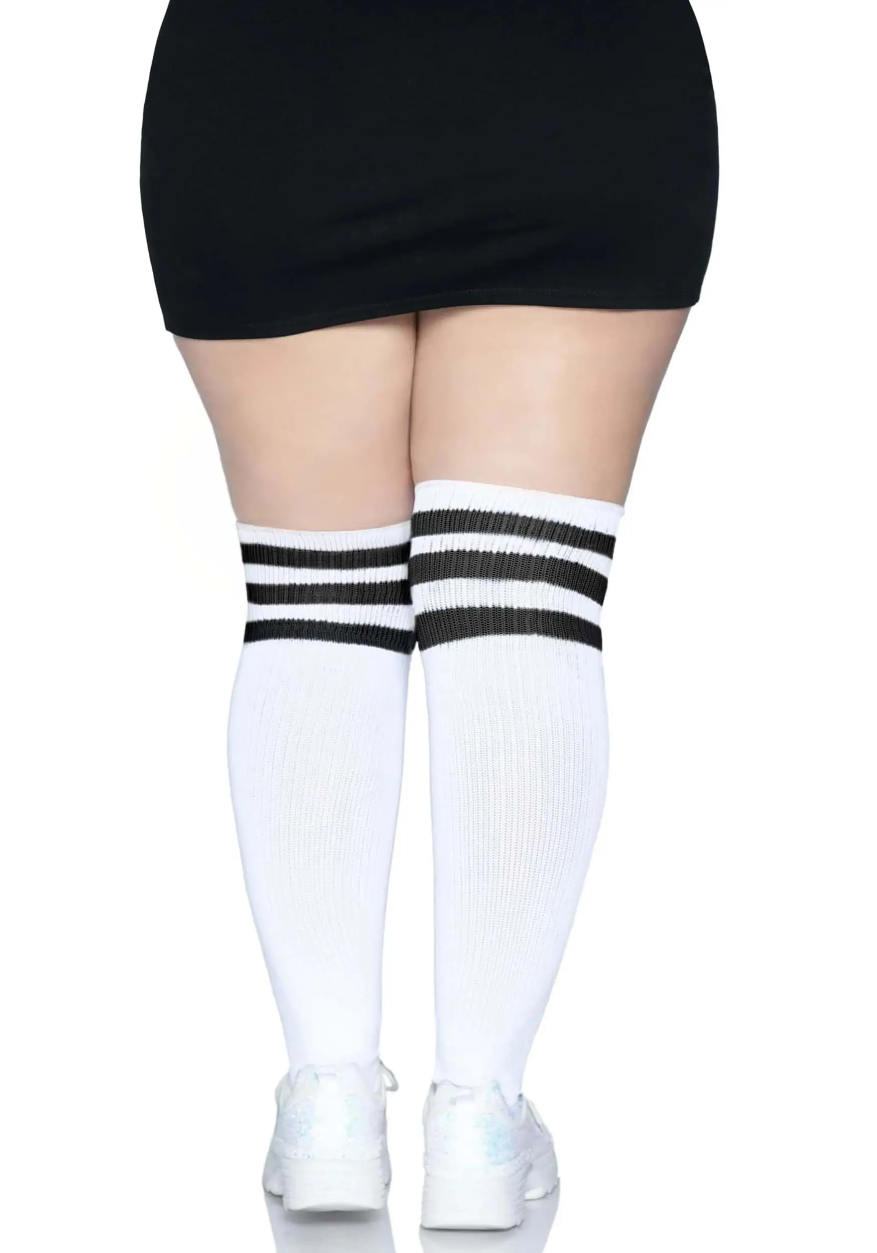 LEG AVENUE White Athletic Women's Plus Socks With Black Stripes 4 LEG AVENUE White Athletic Women's Plus Socks With Black Stripes - Image 2