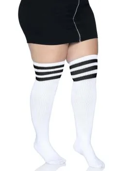 LEG AVENUE White Athletic Women's Plus Socks With Black Stripes 7 LEG AVENUE White Athletic Women's Plus Socks With Black Stripes -FUN COSTUMES Store womens plus white athletic socks with black stripe alt 2