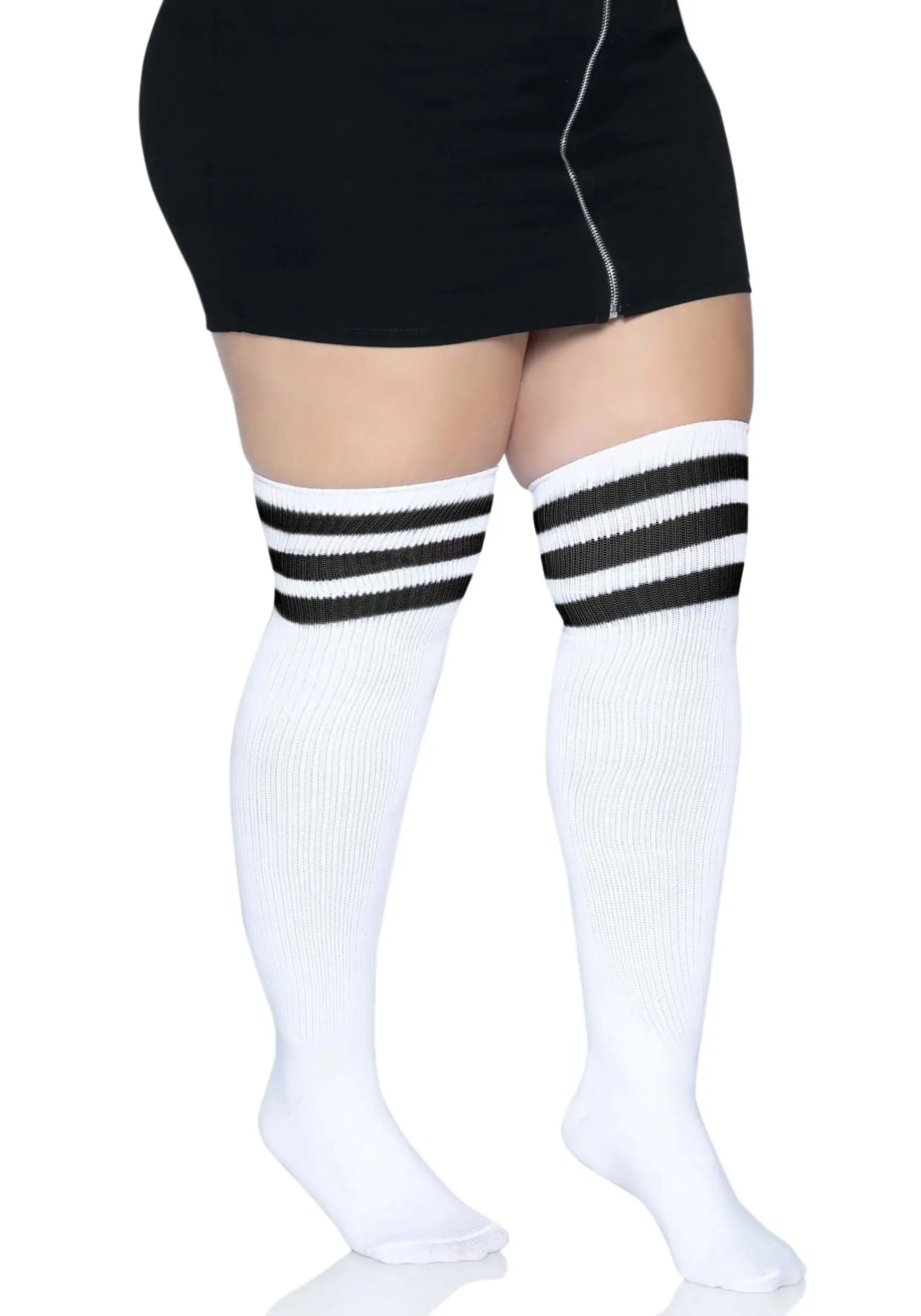LEG AVENUE White Athletic Women's Plus Socks With Black Stripes 5 LEG AVENUE White Athletic Women's Plus Socks With Black Stripes - Image 3