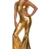 Underwraps Sexy Gold Flared Jumpsuit Costume For Women -FUN COSTUMES Store womens sexy gold flare jumpsuit costume